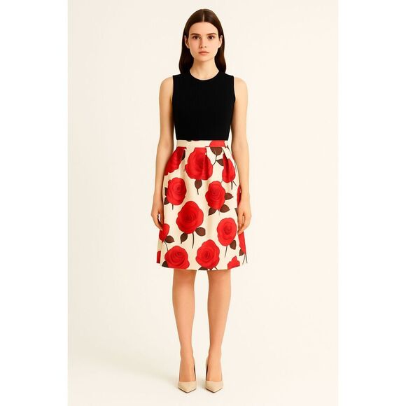Chicwish Dresses & Skirts - Chicwish | Red Rose Floral Pleated Full Midi Skirt Cream Satin Size M | EUC